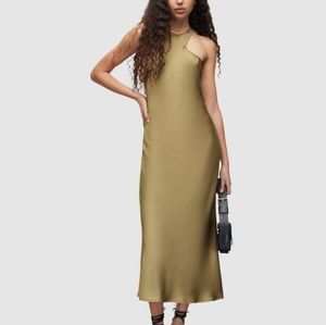 Allsaints NTW Betina Pale Olive Slip Dress size 2